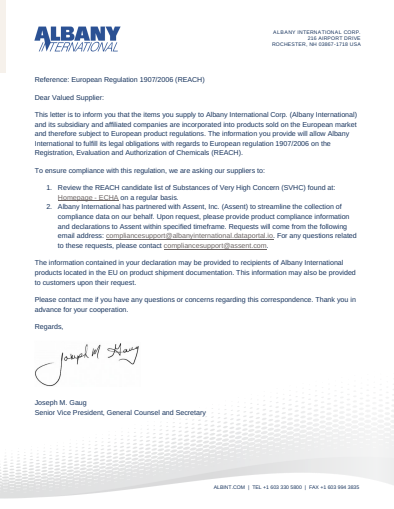 REACH Supplier Letter Thumbnail Image