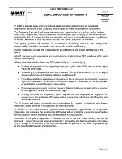 Equal Employment Opportunity Policy Thumbnail Image