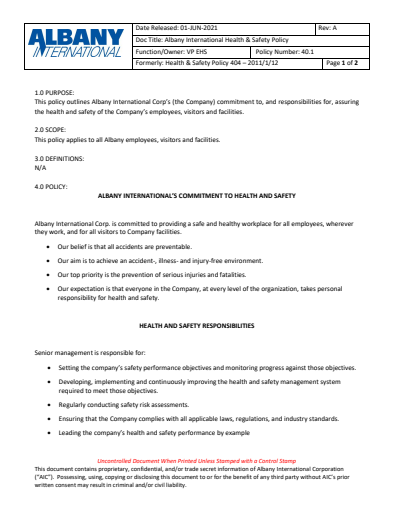 Health and Safety Policy Thumbnail Image