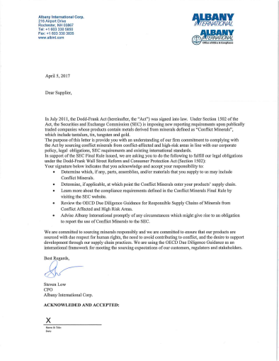 Conflict Minerals Supplier Letter Thumbnail Image