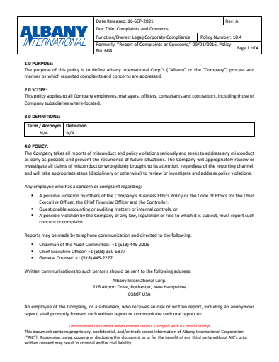 Complaints and Concerns Policy Thumbnail Image
