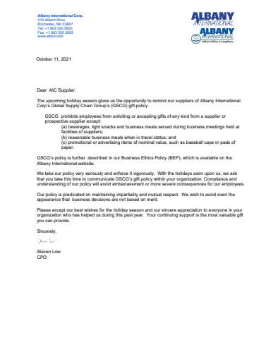 Policy on Business Gifts Thumbnail Image